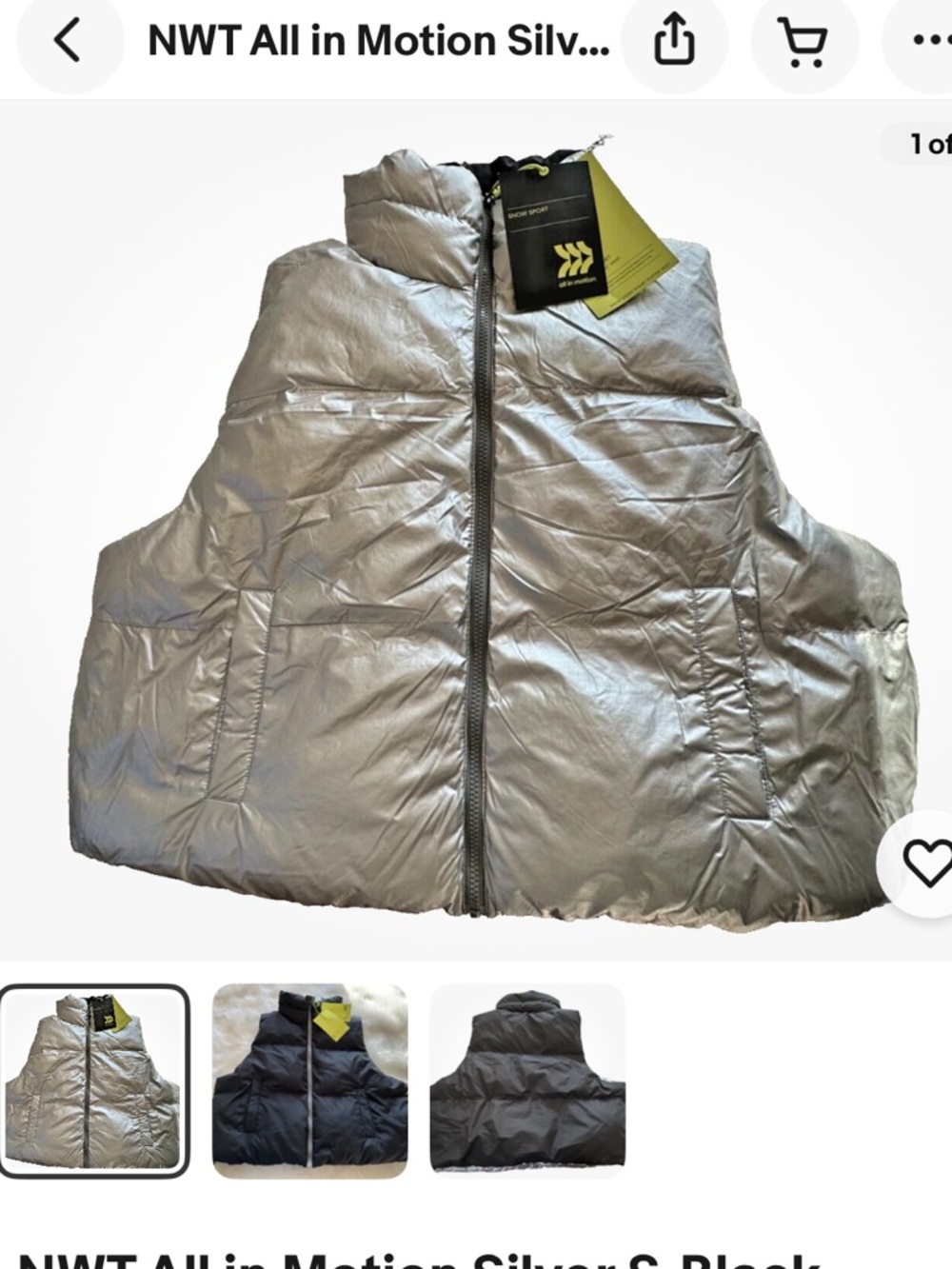 all in motion Black and Silver Reversible Women’s Puffer Vest - Picture 1 of 2